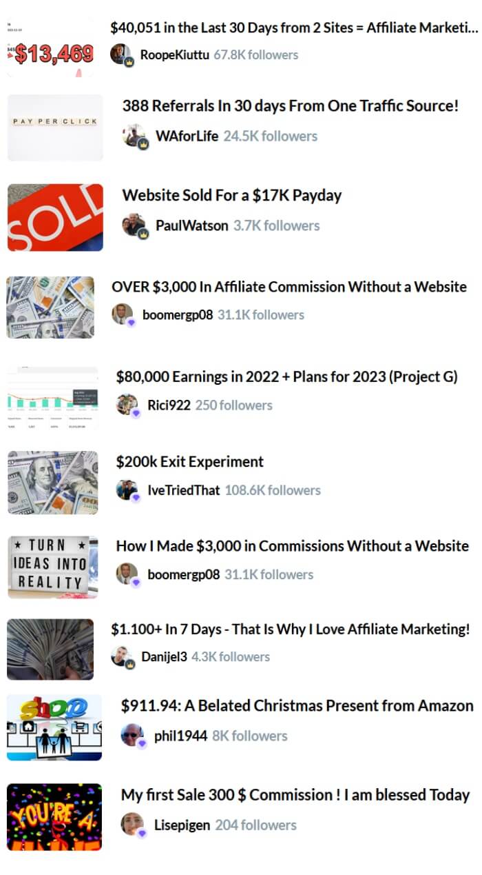 examples of success stories at Wealthy Affiliate